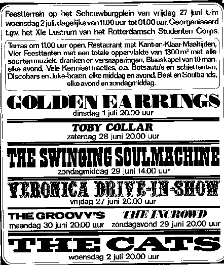 The Golden Earrings show ticket July 01, 1969 Rotterdam - Vurrasmus show ad
